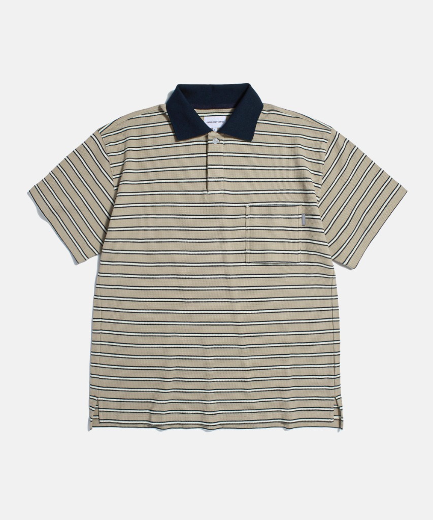 Espionage Multi Border Waffle Polo Beige