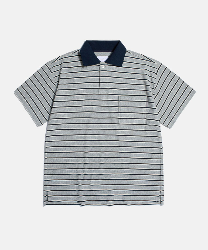 Espionage Multi Border Waffle Polo Grey
