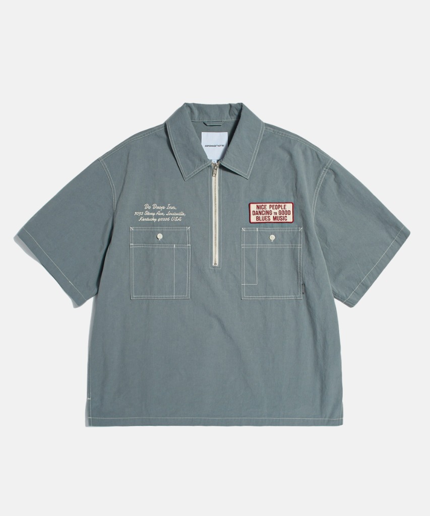 Blues Music Half Zip Work Shirt Steel Blue