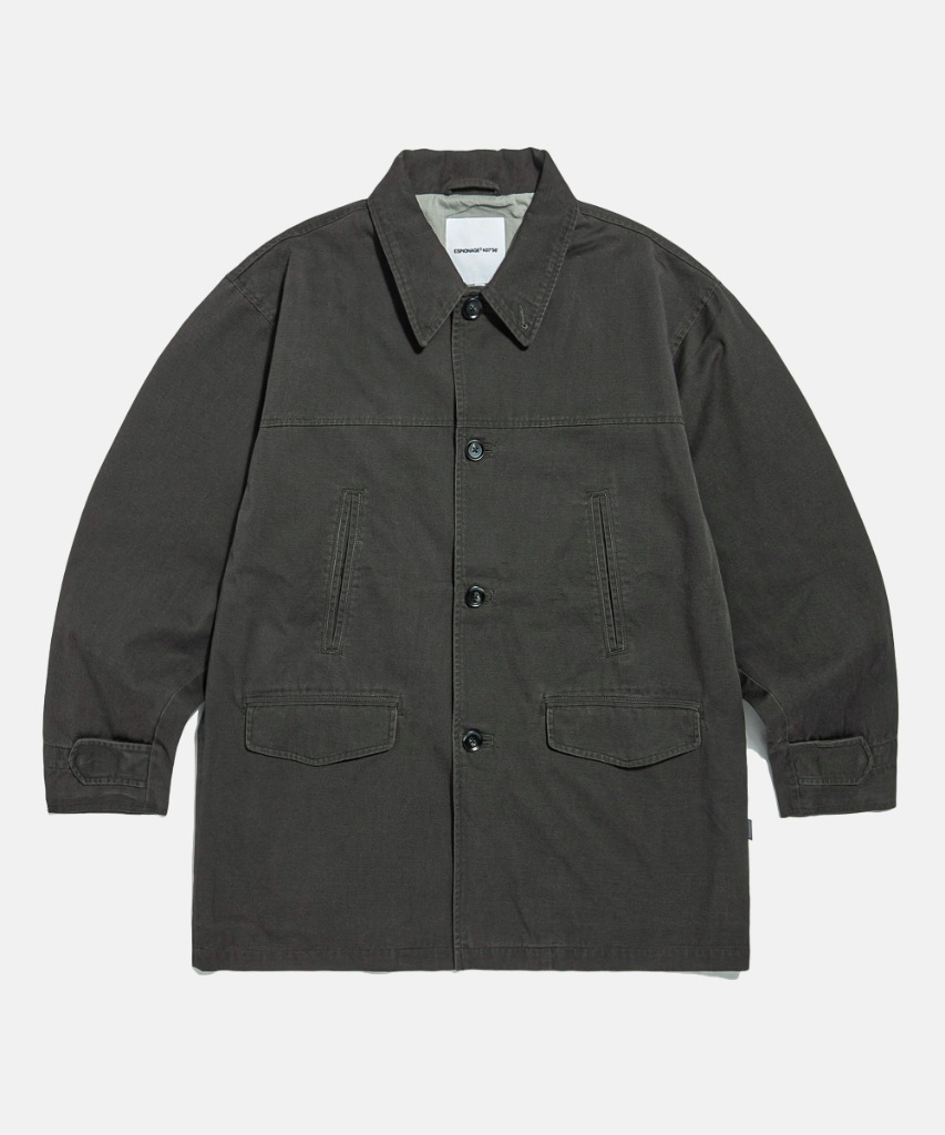 Washed Cotton Car Coat Dark Grey