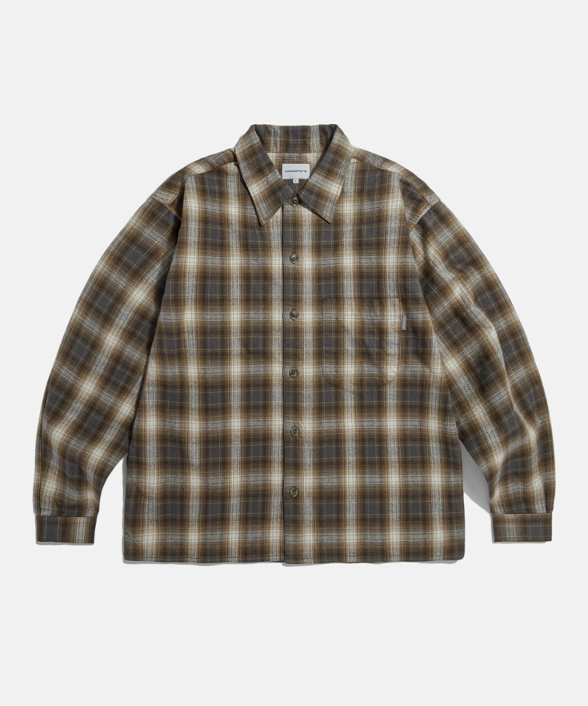 Cropped Big Pocket Check Shirt Brown