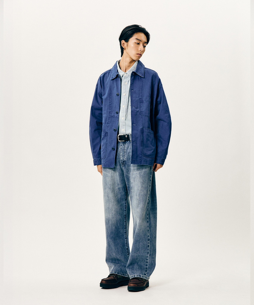 French Wide Work Jacket (Moleskin) Washed Blue - espionage