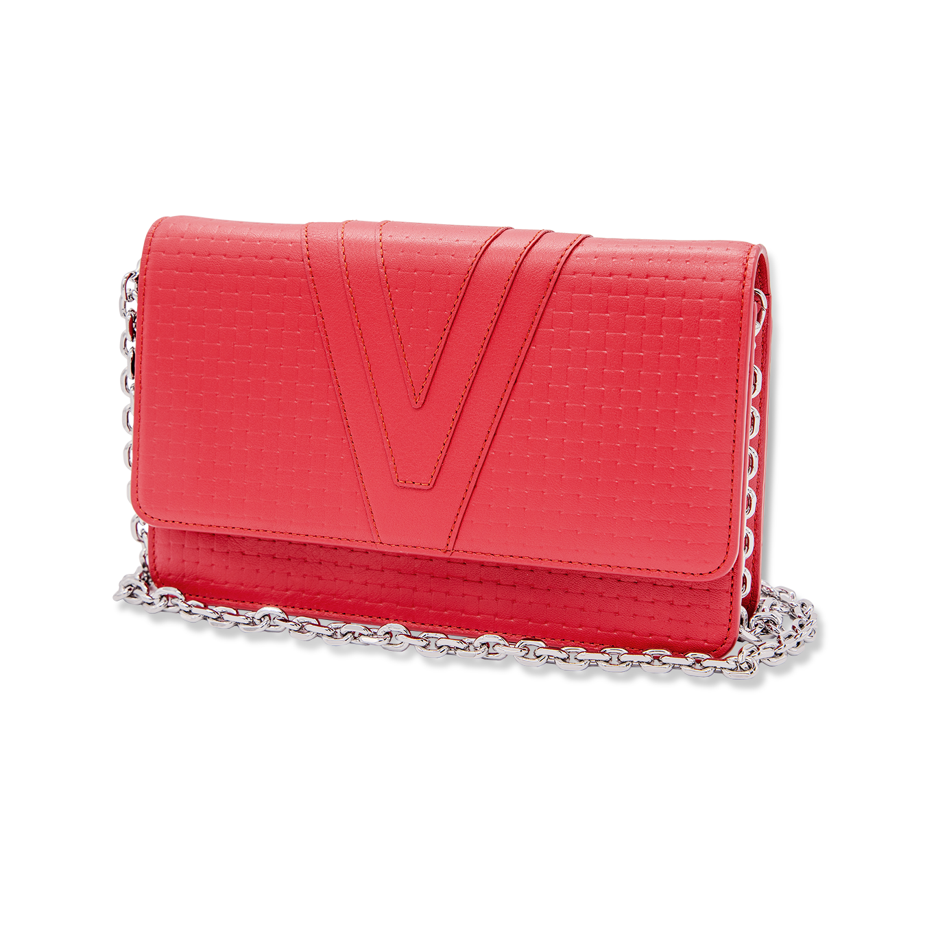 ORNATO CHAIN CROSS BAG  [RED] with Silver Chain