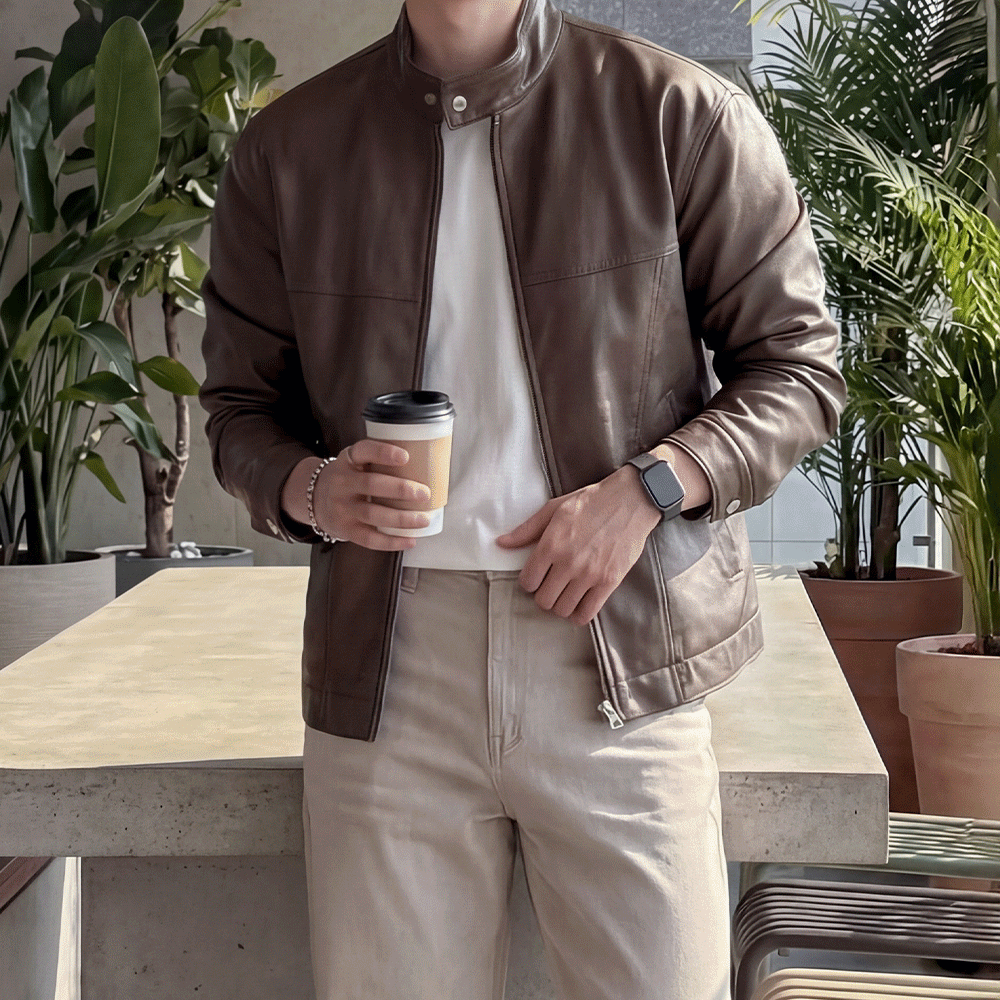 2color 차이나카라 레더자켓