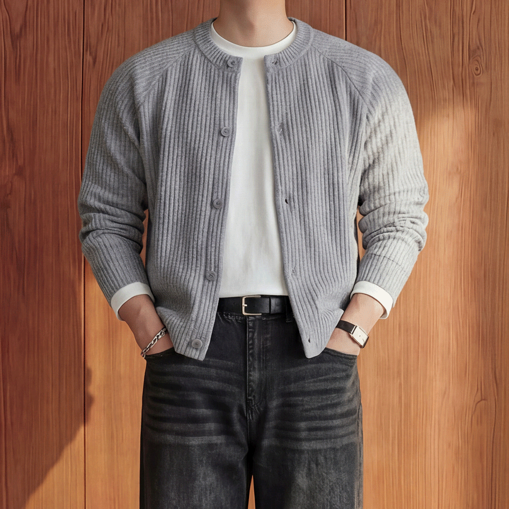 4color 크롭 오버핏 라운드 니트 가디건