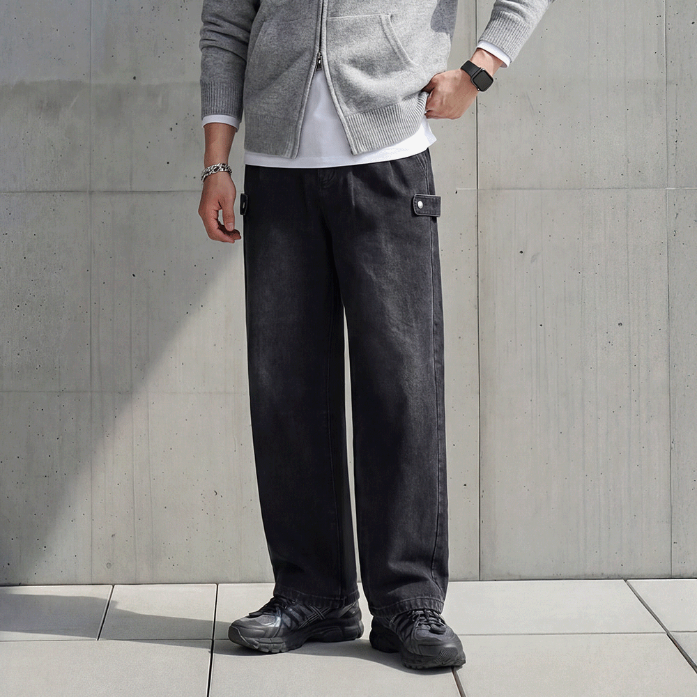 3color 투턱 사이드 스냅 벌룬 와이드 데님 팬츠