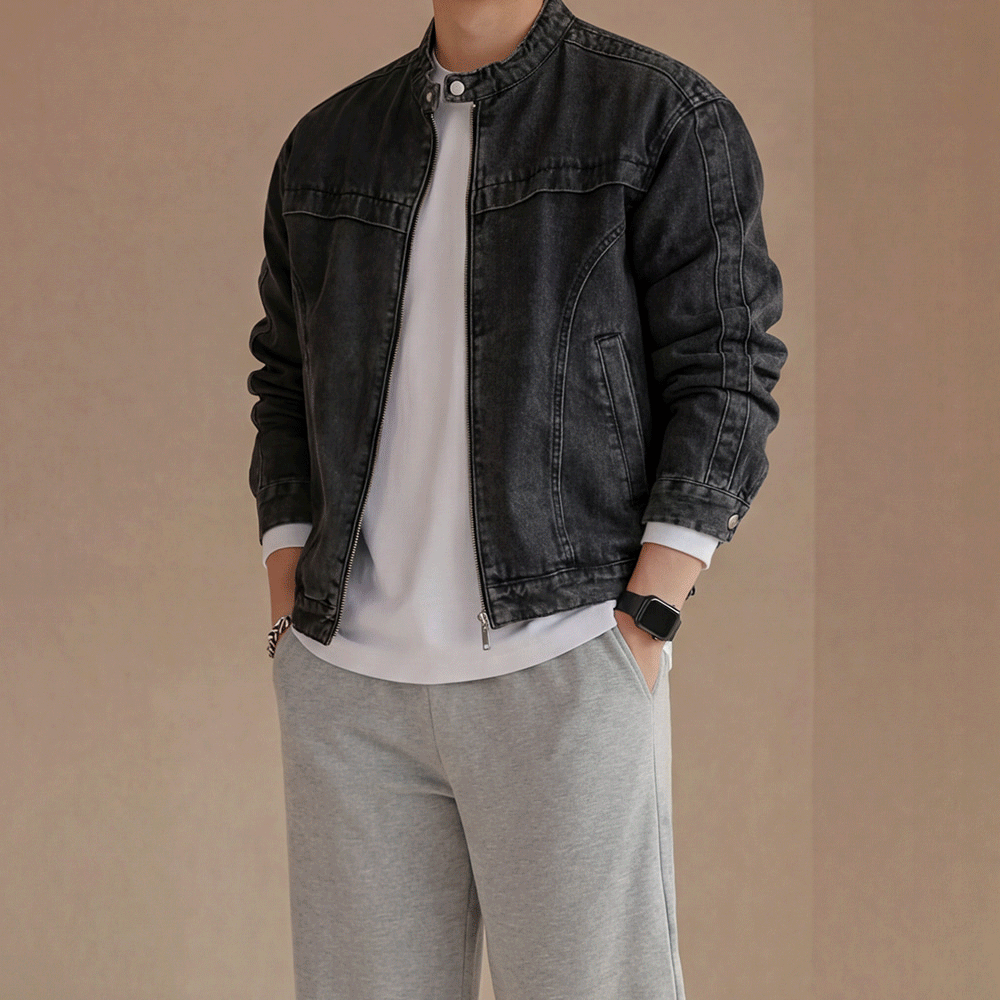 3color 바이커 흑청 데님 청자켓