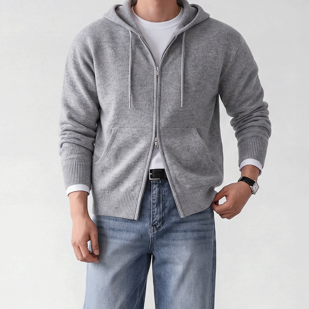 프리미엄 절개 오버핏 니트 후드집업