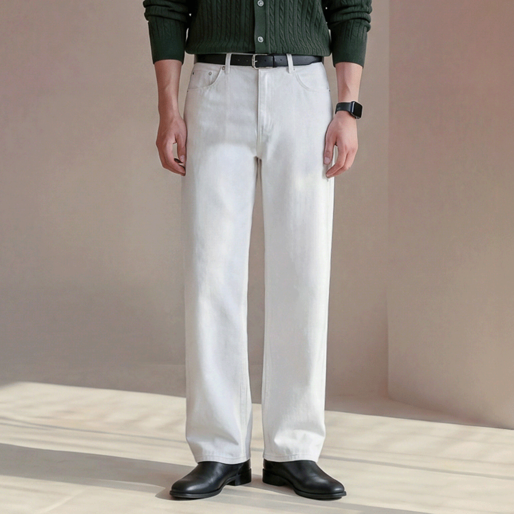 프리미엄 세미와이드핏 데님 크림진