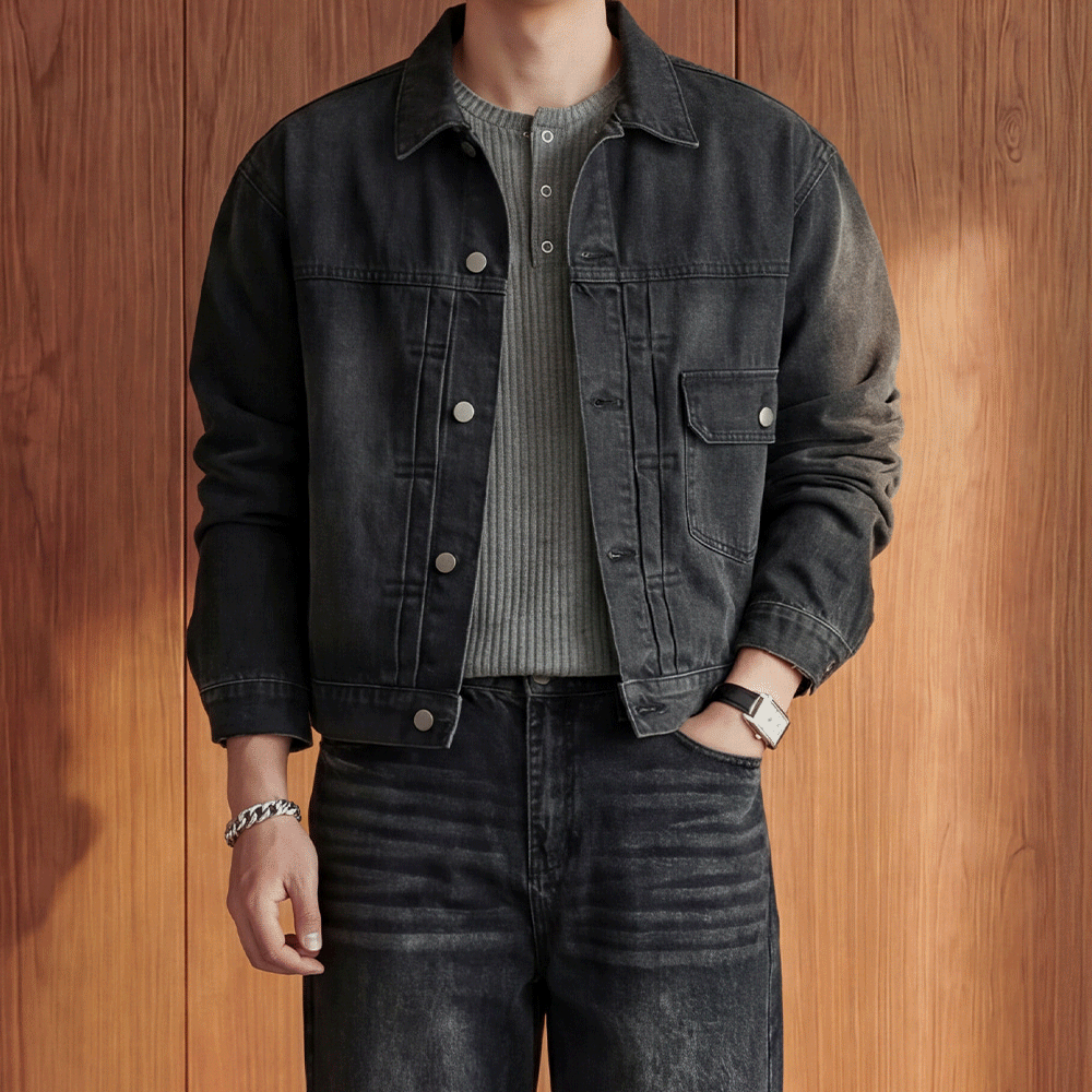 2color 오버핏 크롭 원포켓 청자켓