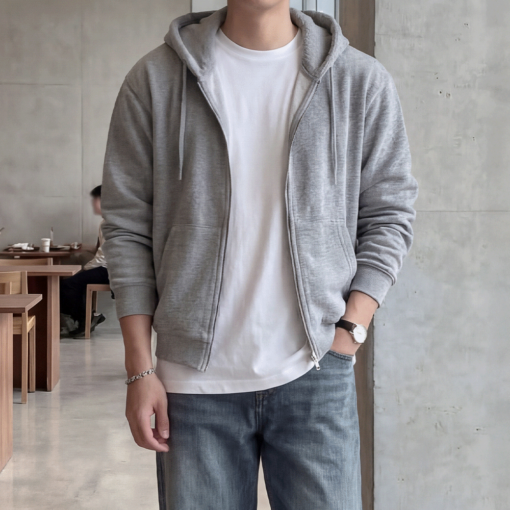 2color 플리스 오버핏 후드 집업