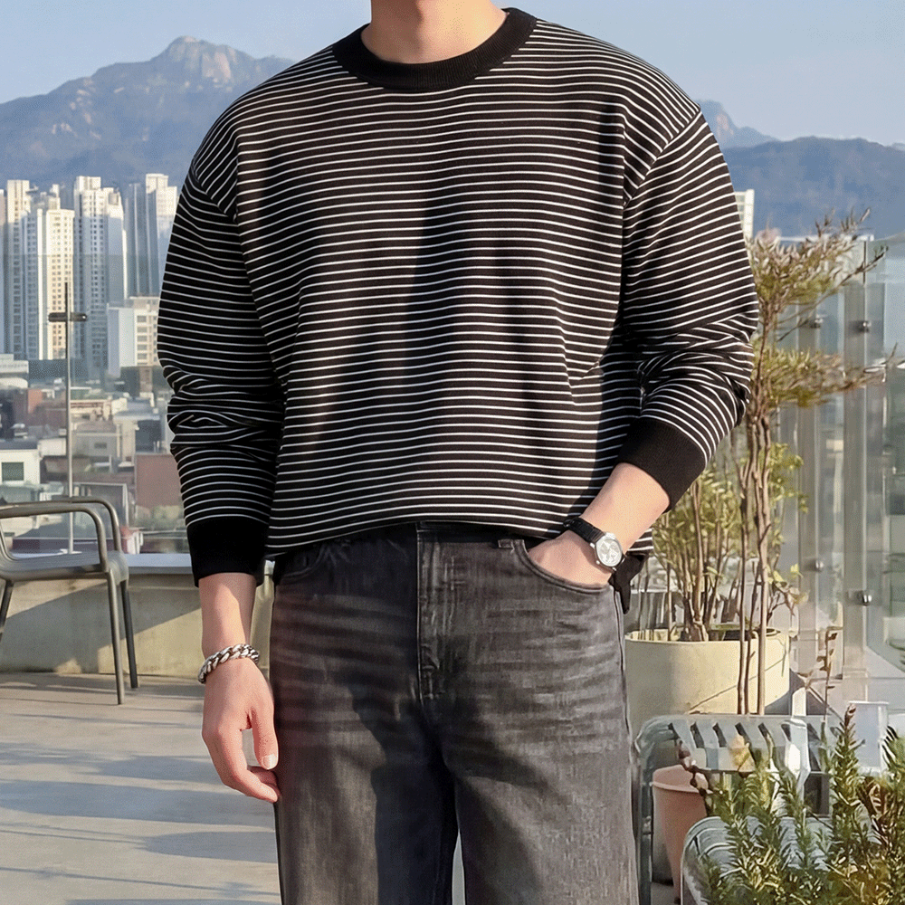 3color 오버핏 링거 스트라이프 니트