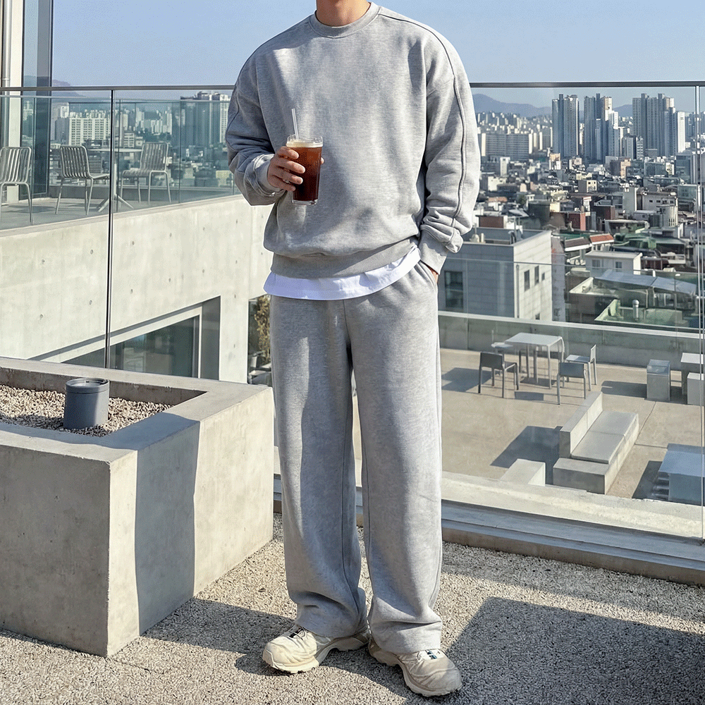 4color 수피마 코튼 사이드 절개 와이드 트레이닝팬츠