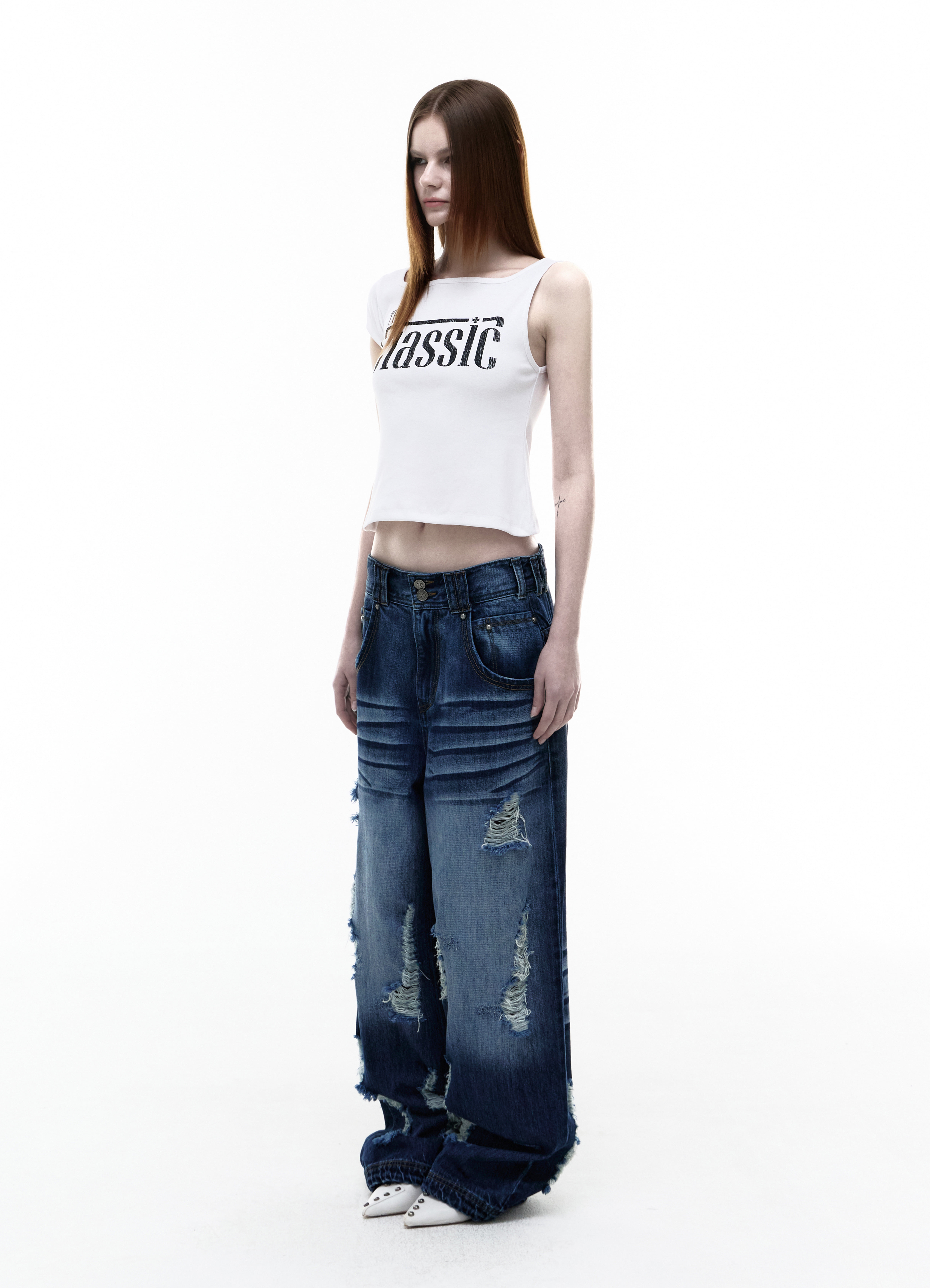 Op. 09 SLAG DISTRESSED DENIM PANTS M/BLUE - OPUS 0012