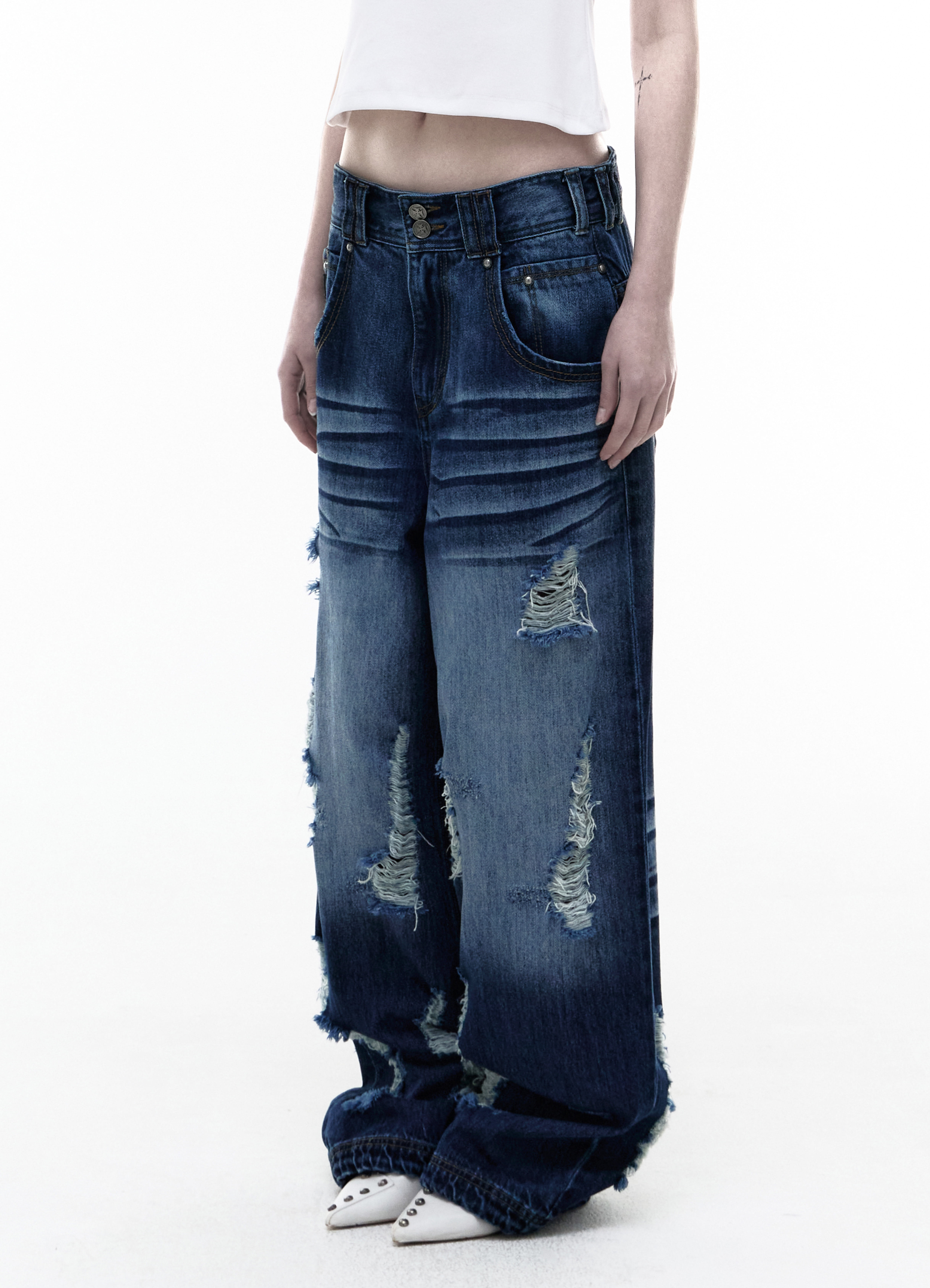 Op. 09 SLAG DISTRESSED DENIM PANTS M/BLUE - OPUS 0012