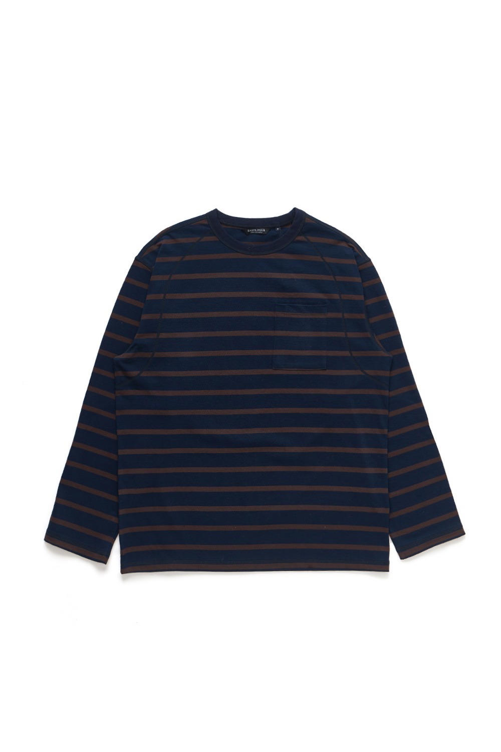 COVER STITCH T-SHIRTS / D.NAVY &amp; BROWN STRIPE