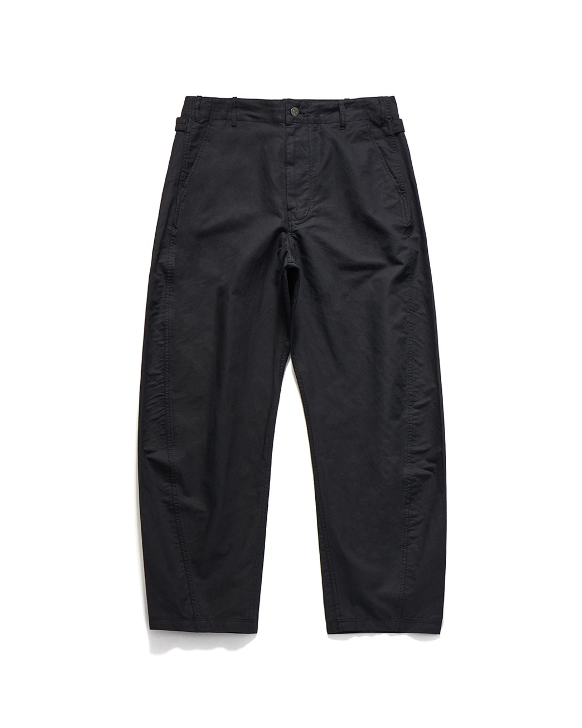 Eastlogue CINCH BACK CURVED PANTS / BLACK LINEN