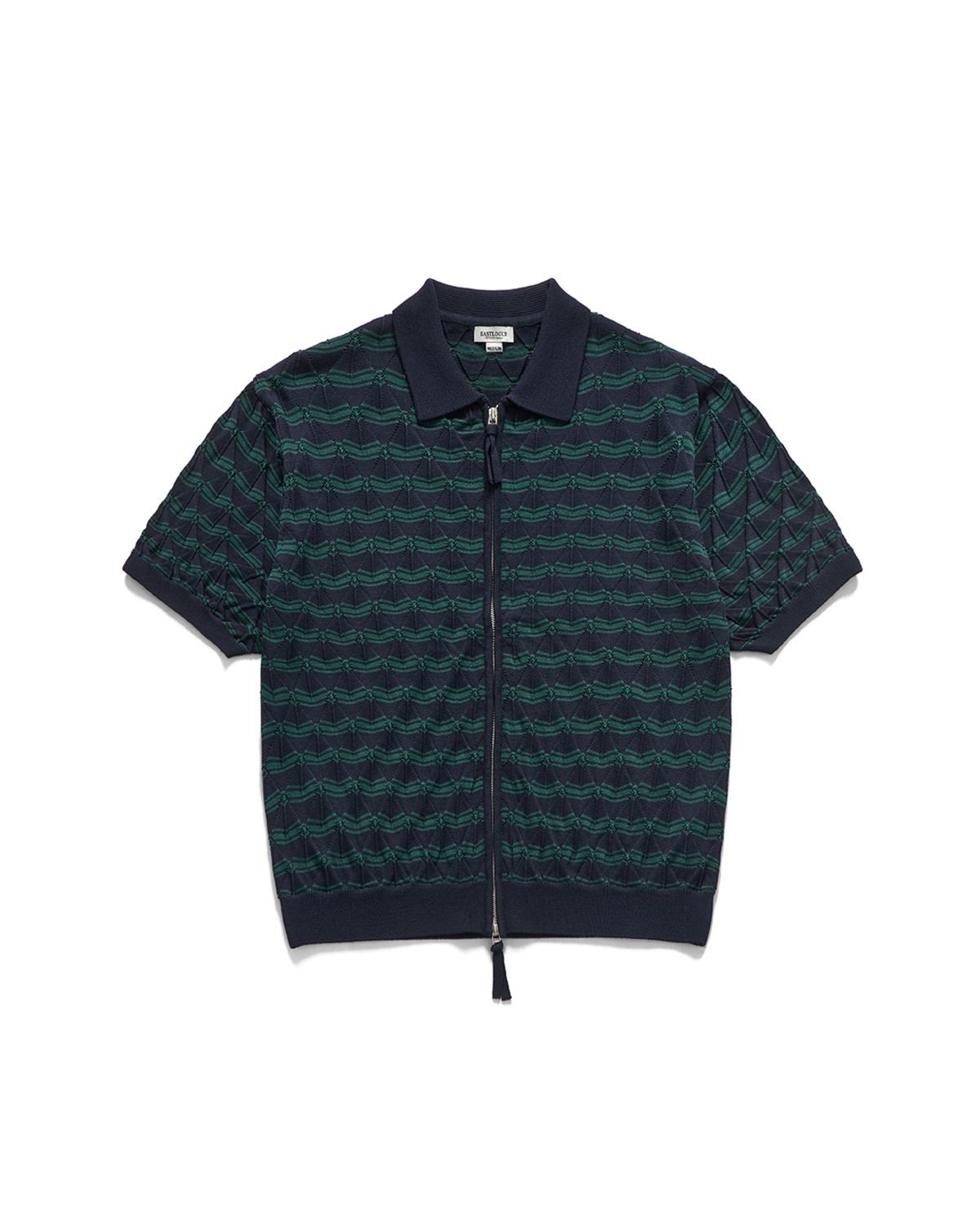 Eastlogue WEAVY ZIP UP HALF CARDIGAN / D.NAVY & GREEN