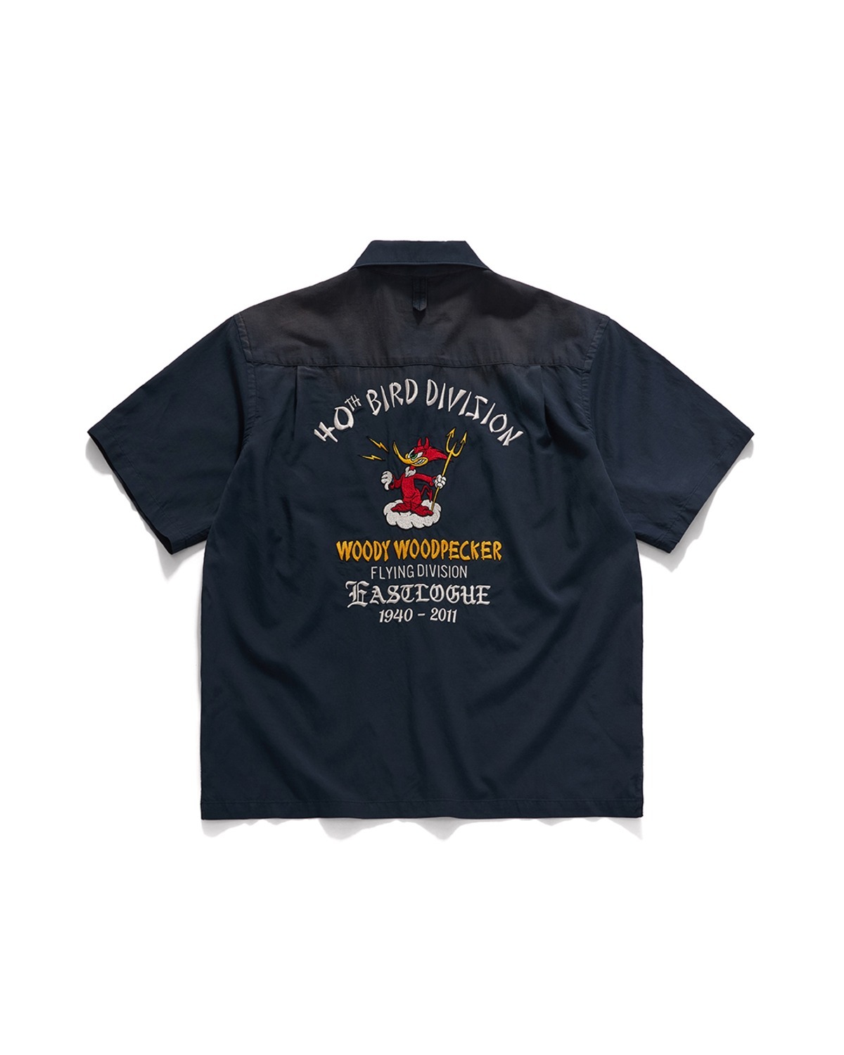 Eastlogue EMBROIDERED BOWLING HALF SHIRTS / NAVY