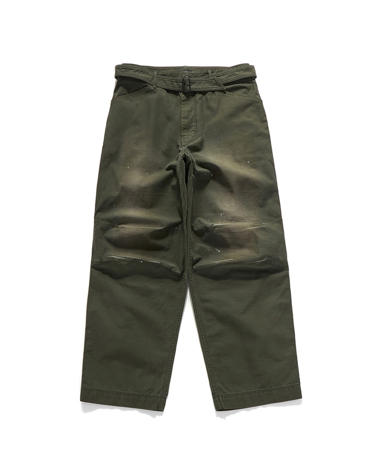 Eastlogue CURVE KNEE BELTED PANTS / PAINTING OLIVE