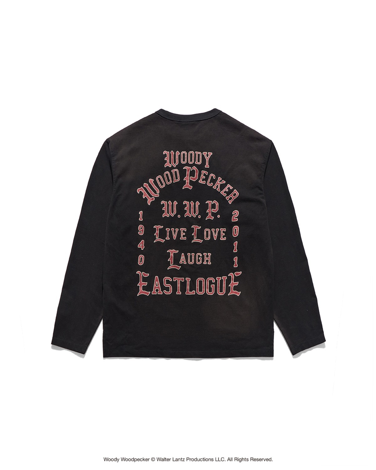 Eastlogue VINTAGE CRACKED WOODY PRINTING L.S T-SHIRTS / BLACK