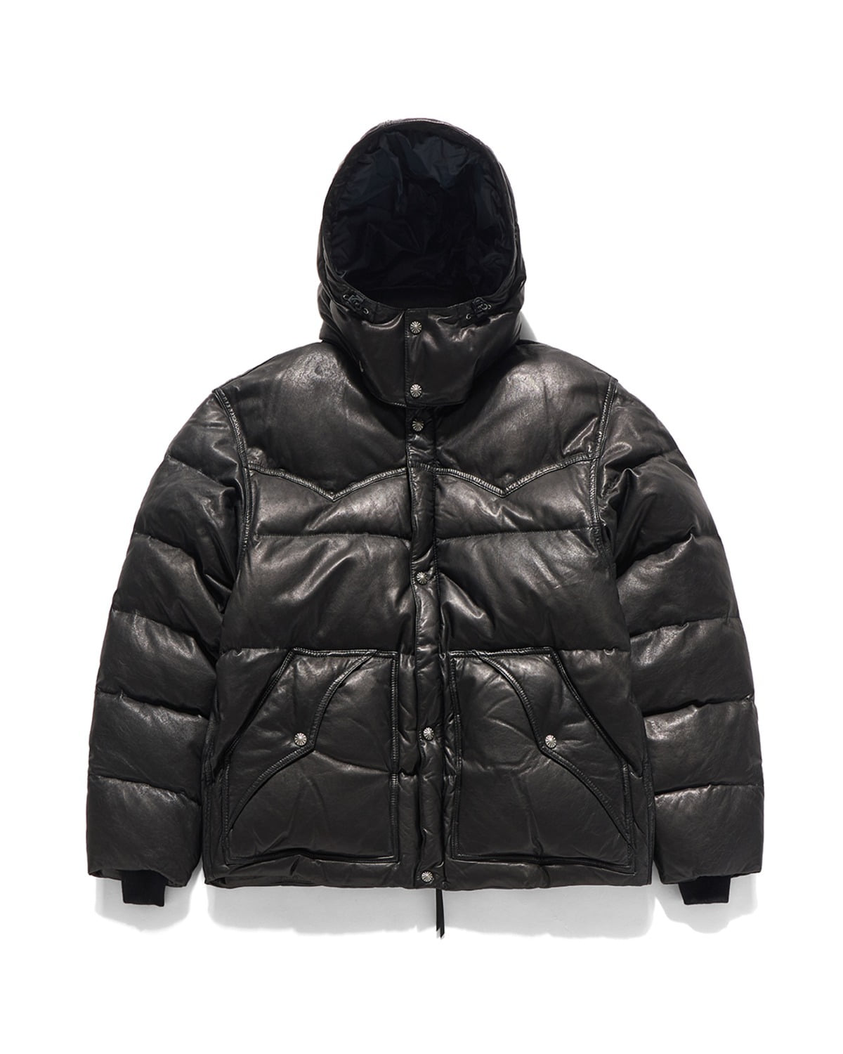 WESTERN PUFFER DOWN JUMPER / BLACK LEATHER