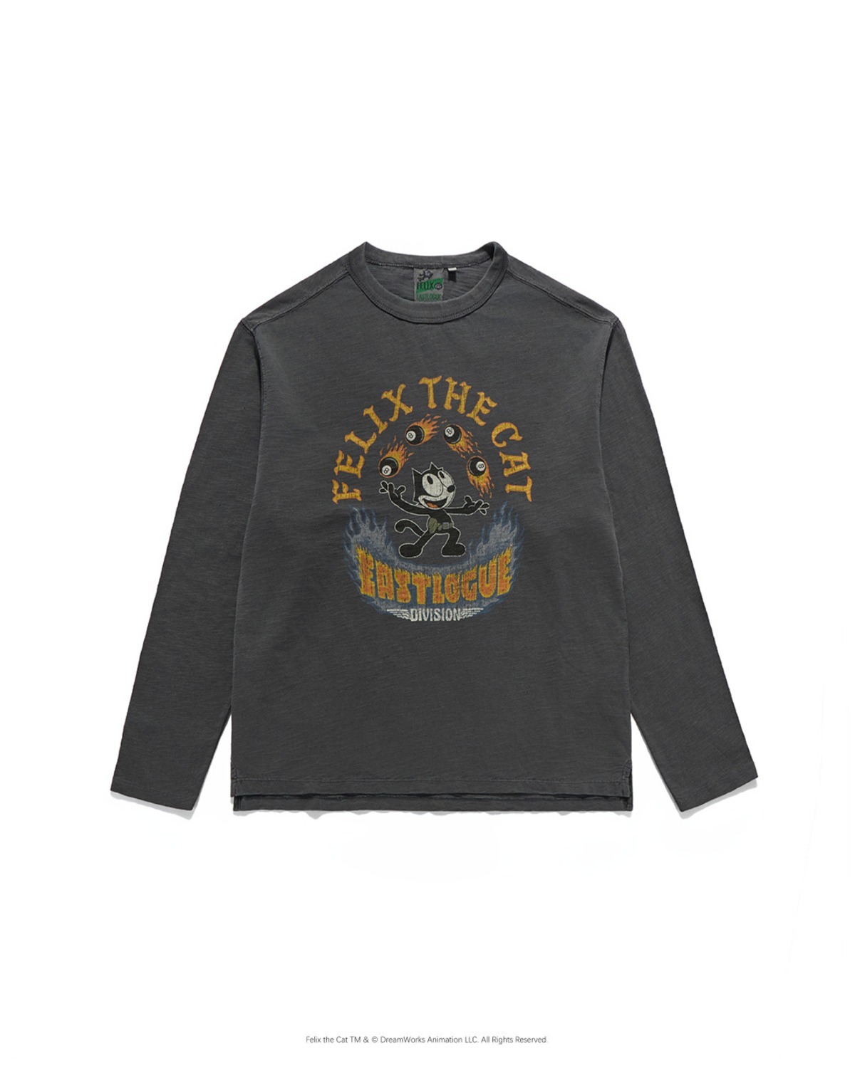 Eastlogue FELIX VTG DYED 8-BALL JUGGLE L.S T-SHIRTS / PIGMENT CHARCOAL
