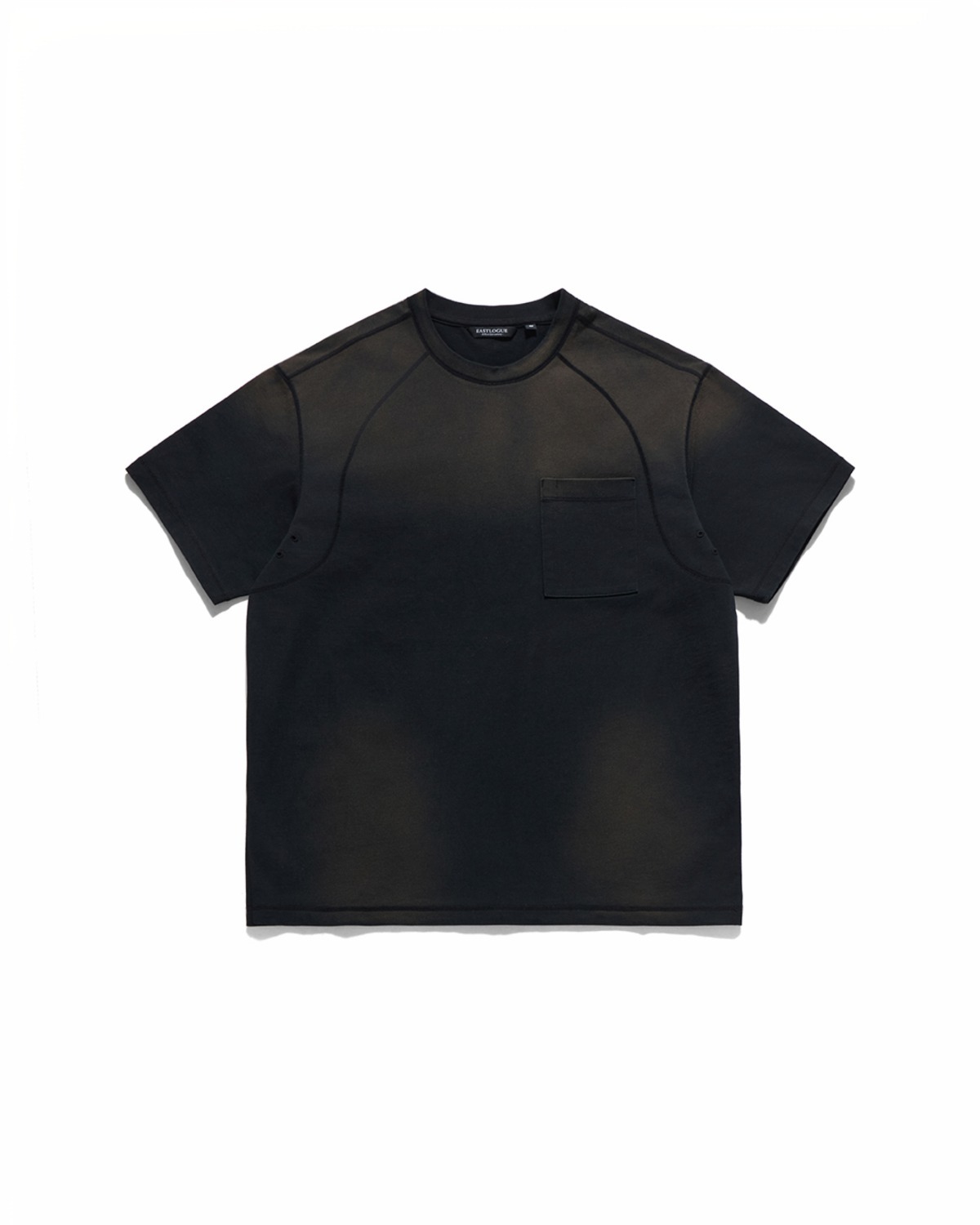 Eastlogue COVER STITCH HALF T-SHIRTS / BLACK