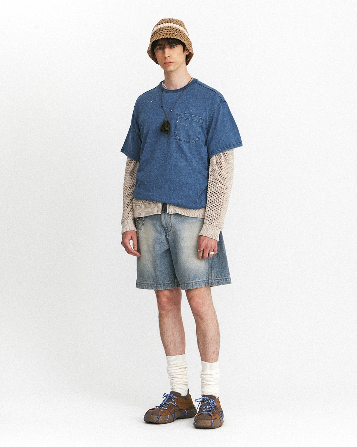 Eastlogue NAVAL EMBROIDERY T-SHIRTS / WASHED INDIGO