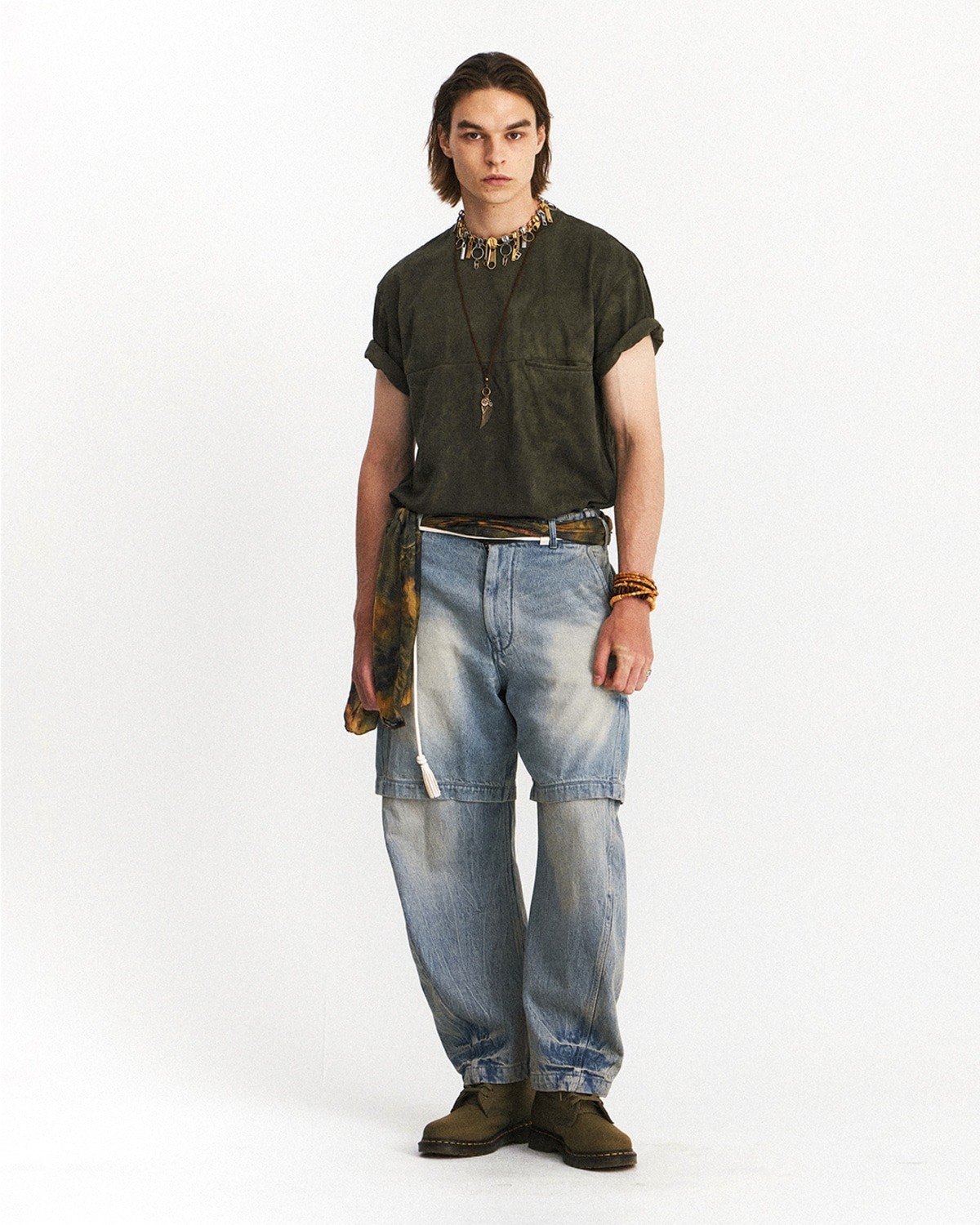 BLEACHED POCKET T- SHIRTS / OLIVE