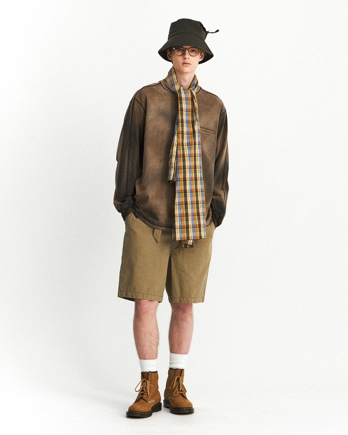 Eastlogue BLEACHED CPO L.S T-SHIRTS / OLIVE