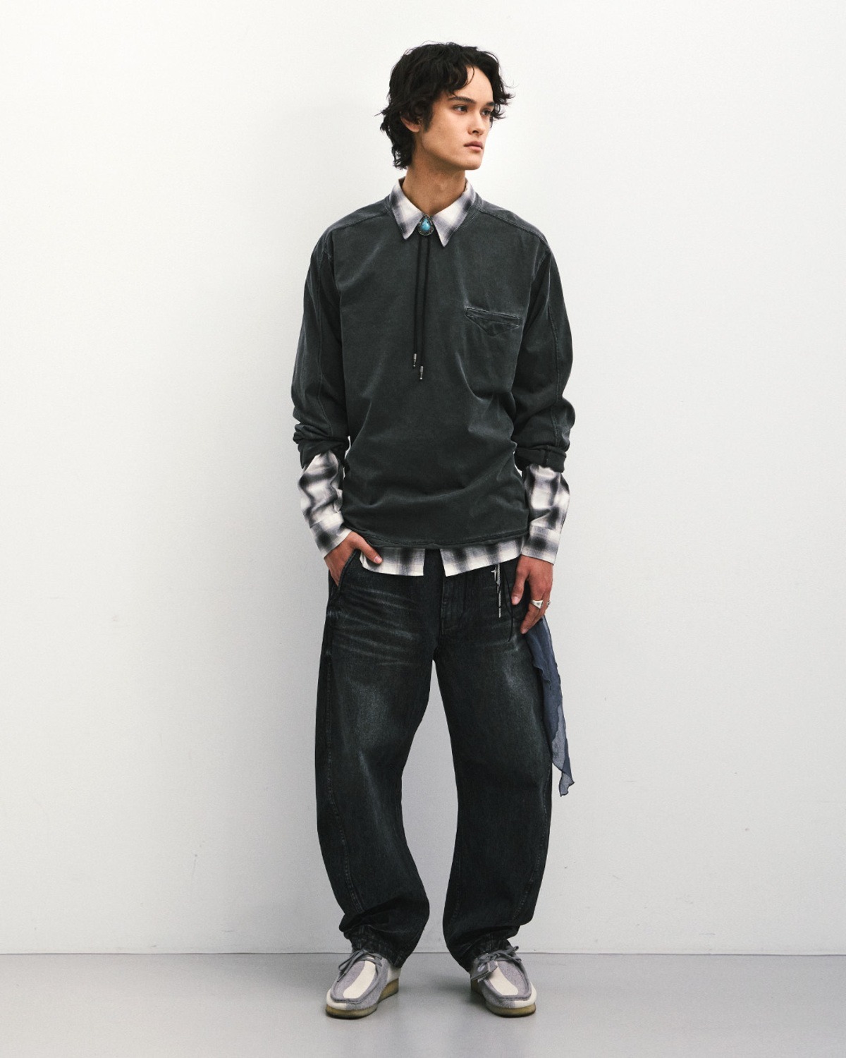 Eastlogue CUT OUT EA BASIC L.S T-SHIRTS / PIGMENT CHARCOAL