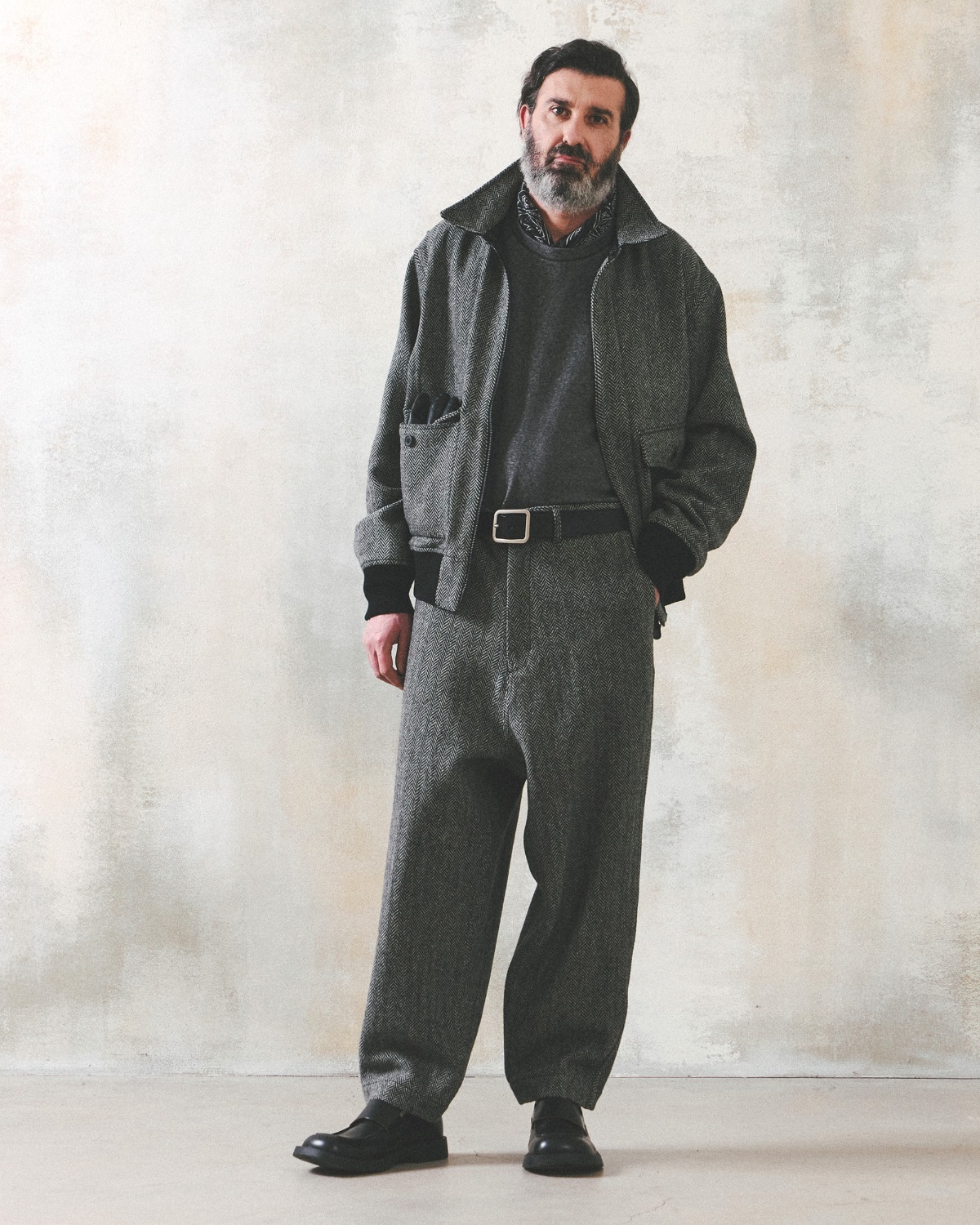 Eastlogue A-2 FLIGHT JUMPER / BLACK WOOL HERRINGBONE
