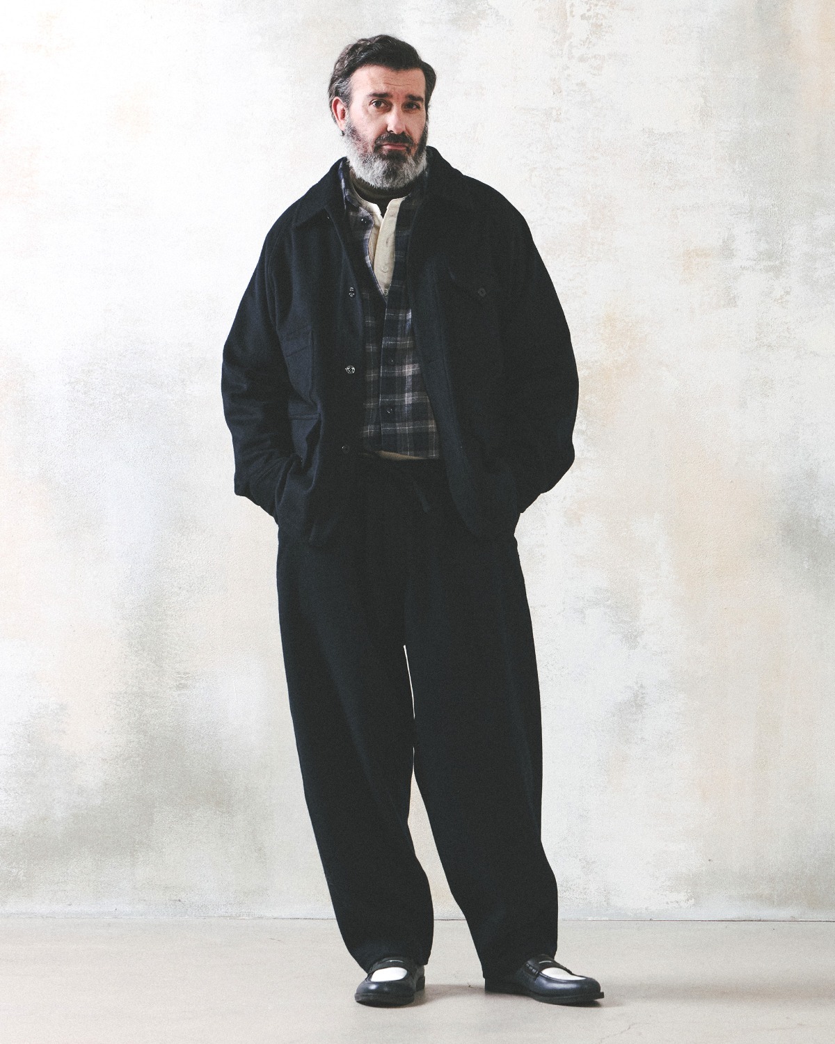 LOUNGER CURVED EASY PANTS / D.NAVY WOOL