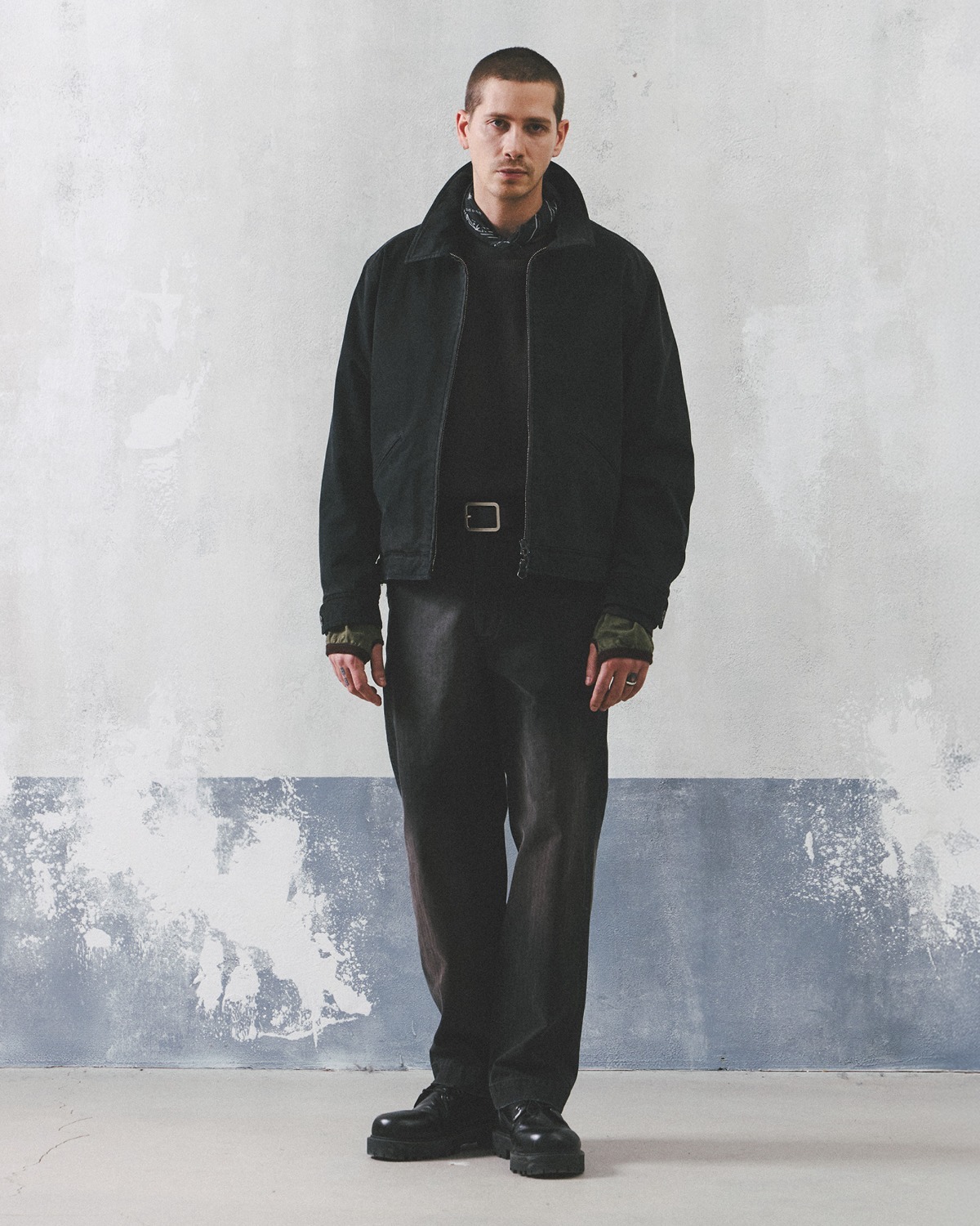 ARMY MIL PRINTED CHINO PANTS / BLACK HERRINGBONE
