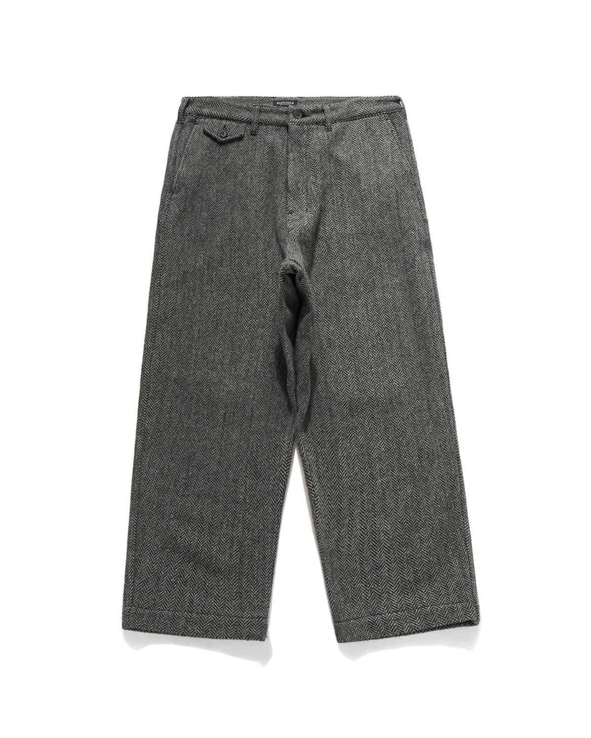 BARREL CHINO PANTS / BLACK WOOL HERRINGBONE
