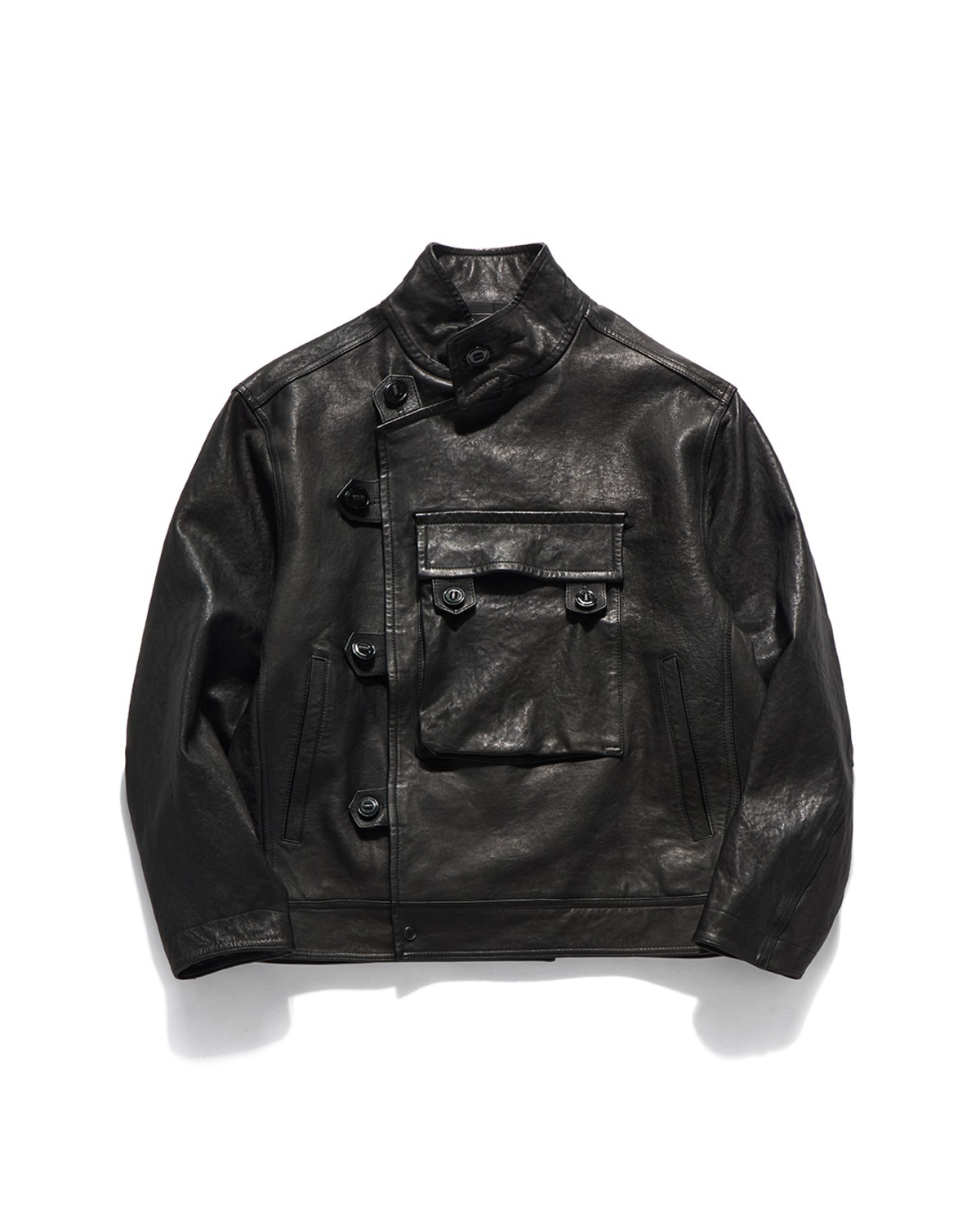 MOTORCYCLE LEATHER JUMPER / BLACK
