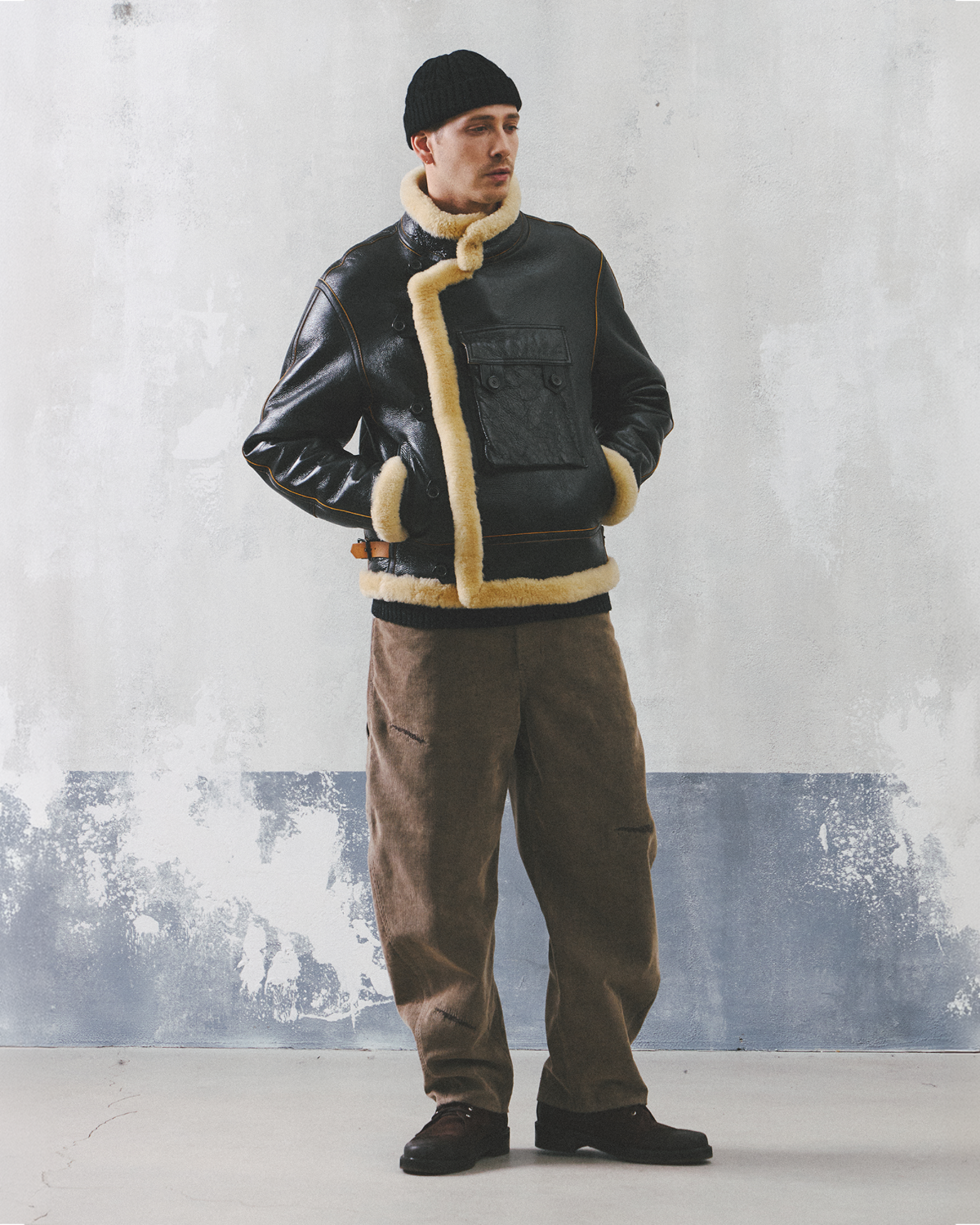 SHEARLING MOTORCYCLE JUMPER / BLACK