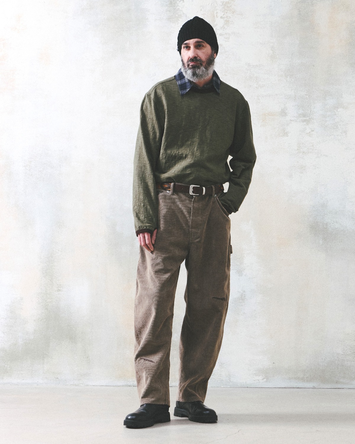 THUMB HOLE RINGER L.S T-SHIRTS / OLIVE & BROWN