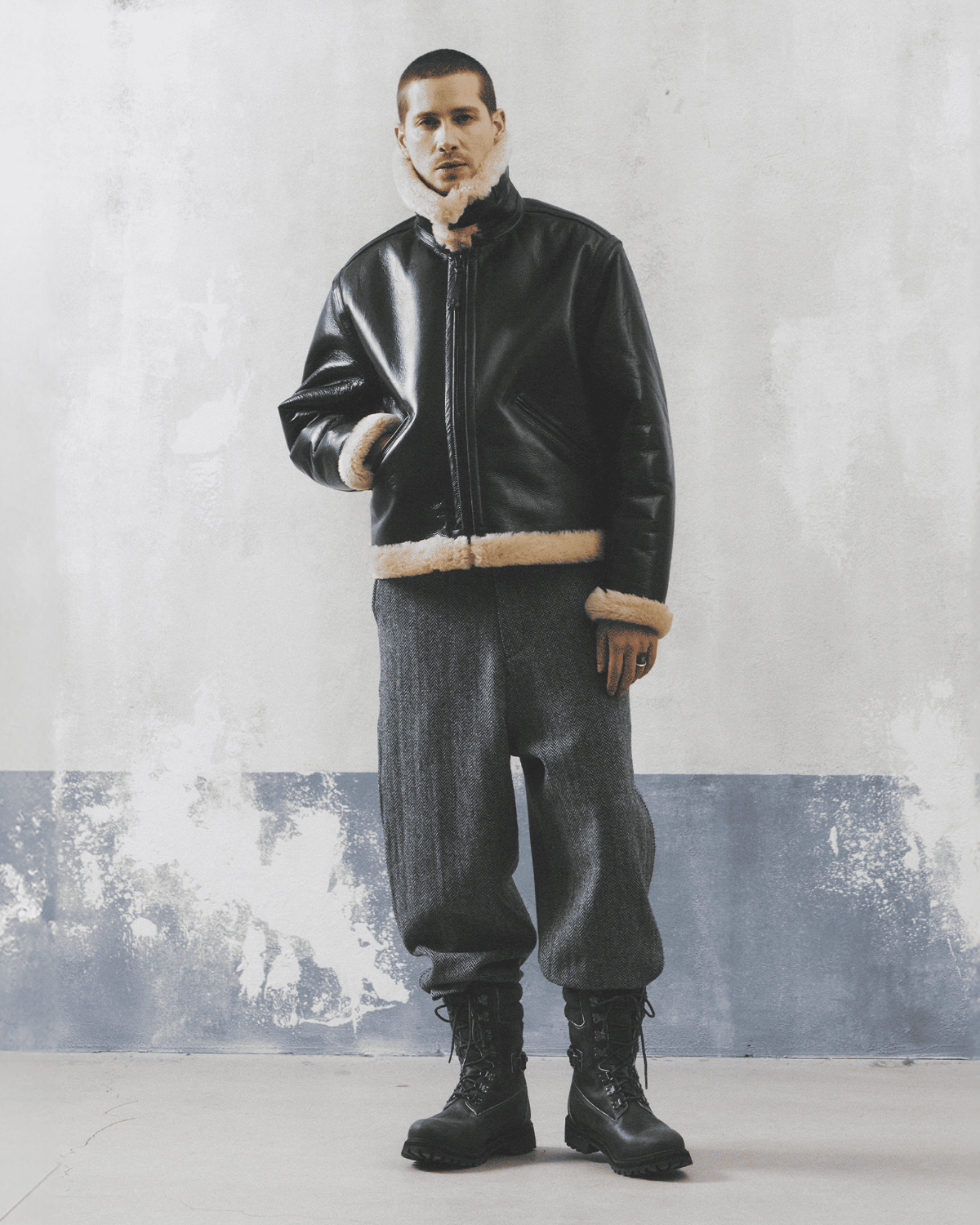 AVIATOR SHEARLING MOUTON PARKA / BLACK