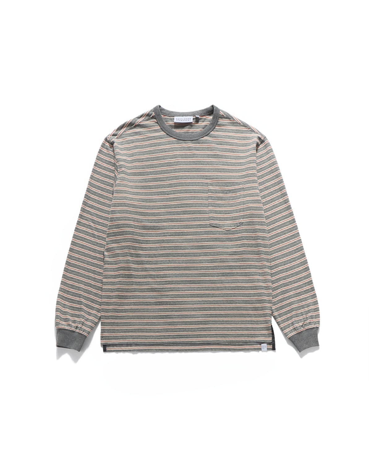 STRIPE POCKET L.S T-SHIRTS / MELANGE GREY & ORANGE