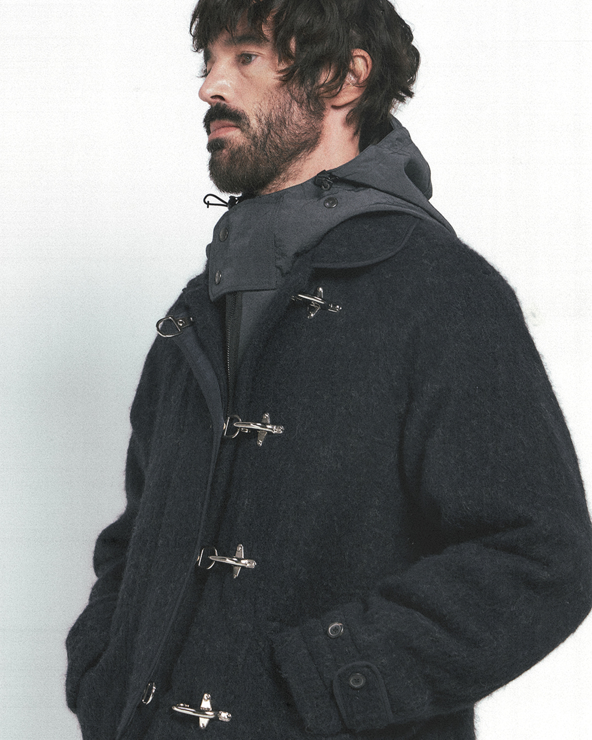 FIREMAN JACKET / ASHED BLACK MELTON WOOL - EASTLOGUE
