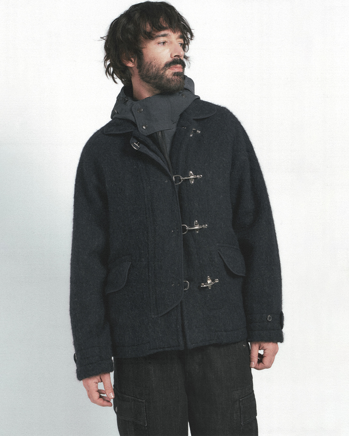FIREMAN JACKET / ASHED BLACK MELTON WOOL | EASTLOGUE