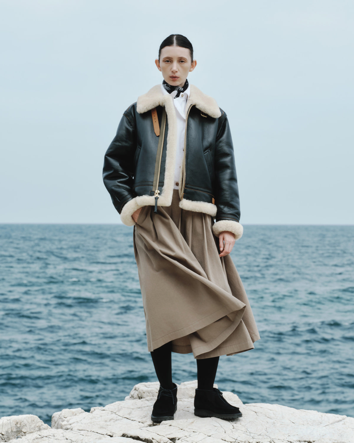 AIRBORNE MOUTON SHORT JACKET / BLACK - EASTLOGUE