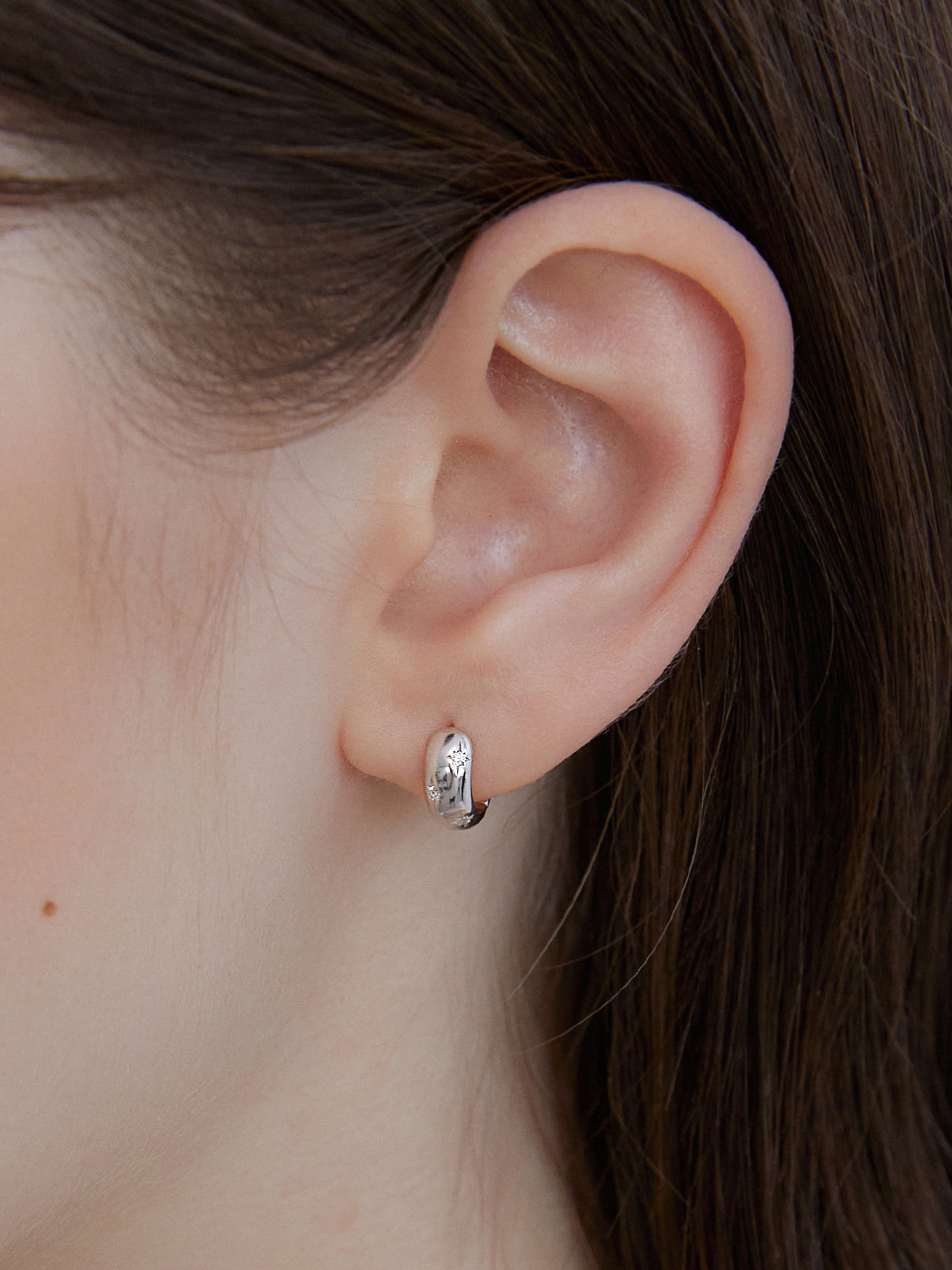 925 silver] Edge cross one touch earrings (Combi