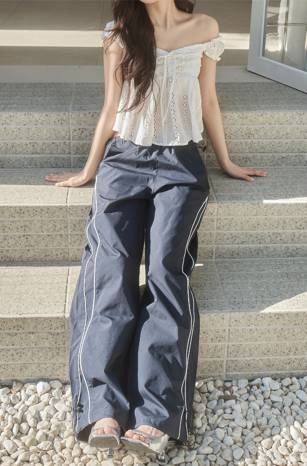 PIPE SIDE LINE TRACK PANTS - 2 COLORS NAVY