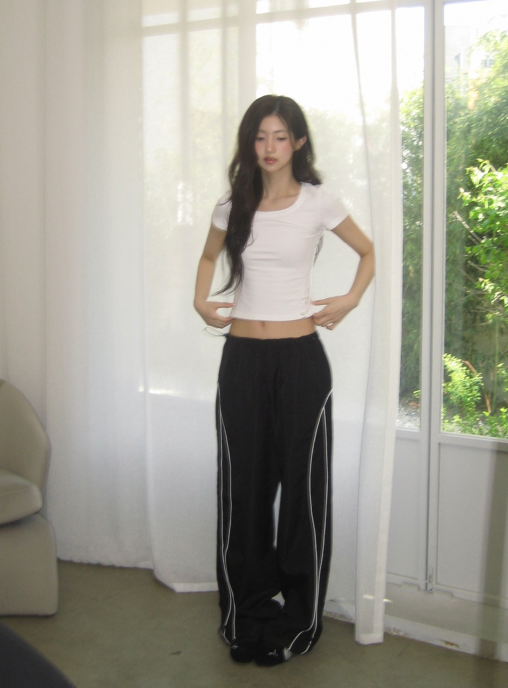 PIPE SIDE LINE TRACK PANTS - 2 COLORS BLACK