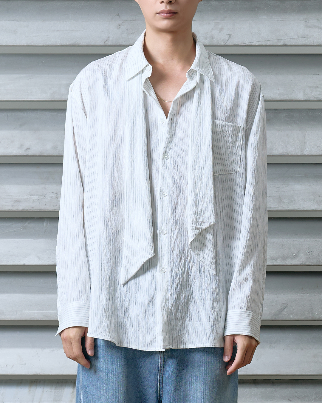 最終値下げ　Hudson stripe tie shirts ivory M UNISEX] STRIPED TIE SHIRTS (IVORY) | 웨스켄