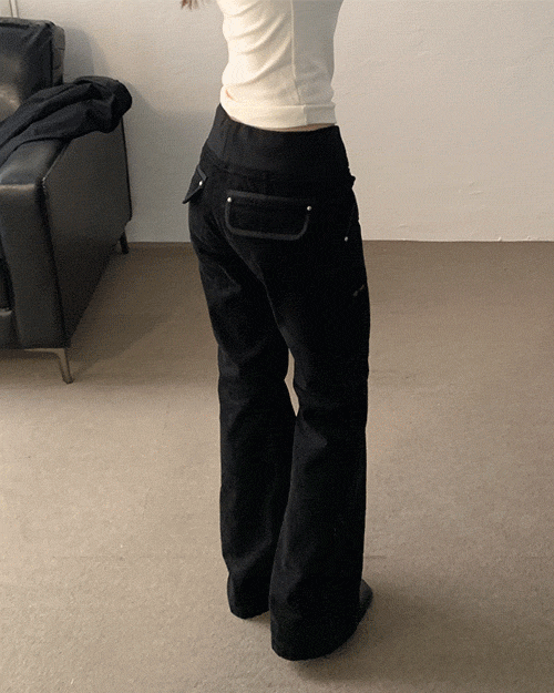 [고퀄리티!] 블랙 루즈 포켓 밴딩 코튼 부츠컷 팬츠