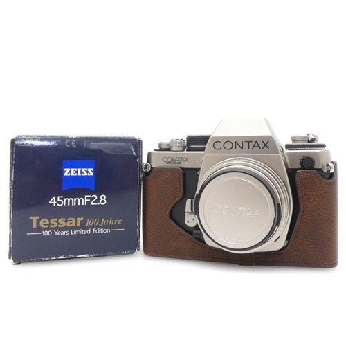 [중고] 콘탁스 CONTAX S2 60yearsm BODY + CONTAX Carl Zeiss Tessar 45mm F2.8 T* [ Tessar 100 jahre 기념 ] 박스품 + 카메라 케이스포함 (S)